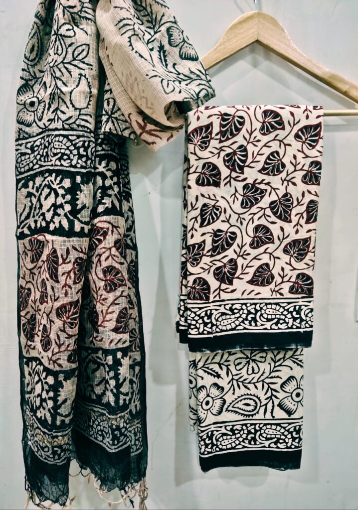 Bagh Print Suit with Kota Doriya Dupatta
