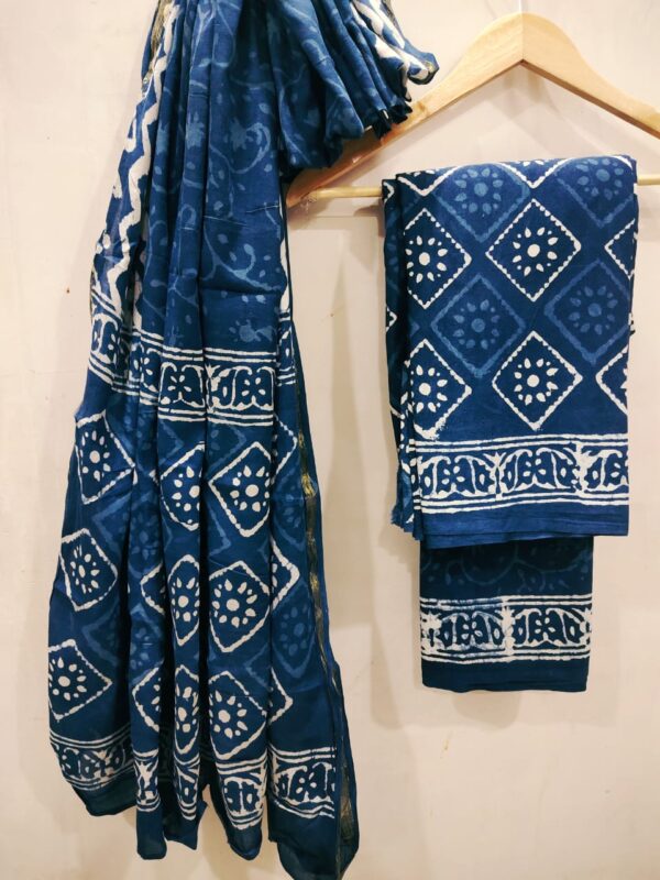 Cotton Zari Border Handblock Salwar Suit Set With Cotton/Mulmul Dupatta - THBPZBS02