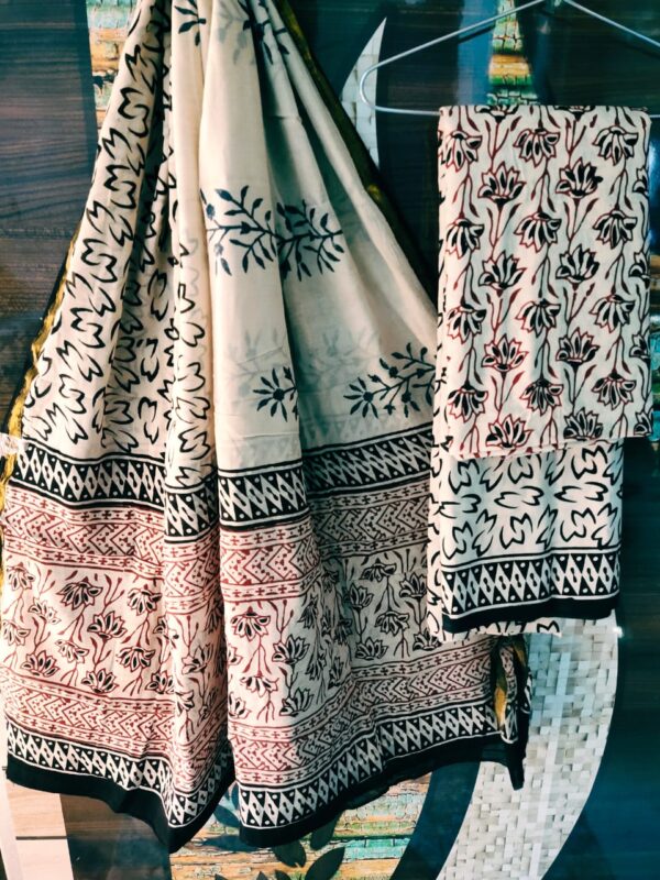 Cotton Zari Border Handblock Salwar Suit Set With Cotton/Mulmul Dupatta - THBPZBS20