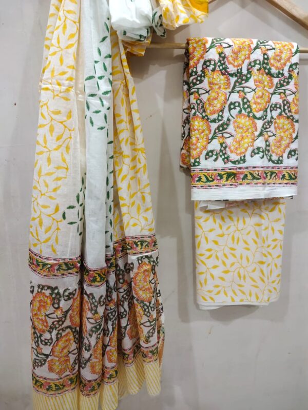 Cotton Zari Border Handblock Salwar Suit Set With Cotton/Mulmul Dupatta - THBPZBS18