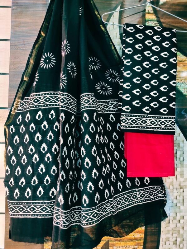 Cotton Zari Border Handblock Salwar Suit Set With Cotton/Mulmul Dupatta - THBPZBS16