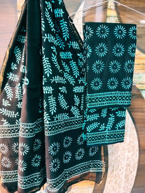 Cotton Zari Border Handblock Salwar Suit Set With Cotton/Mulmul Dupatta - THBPZBS12