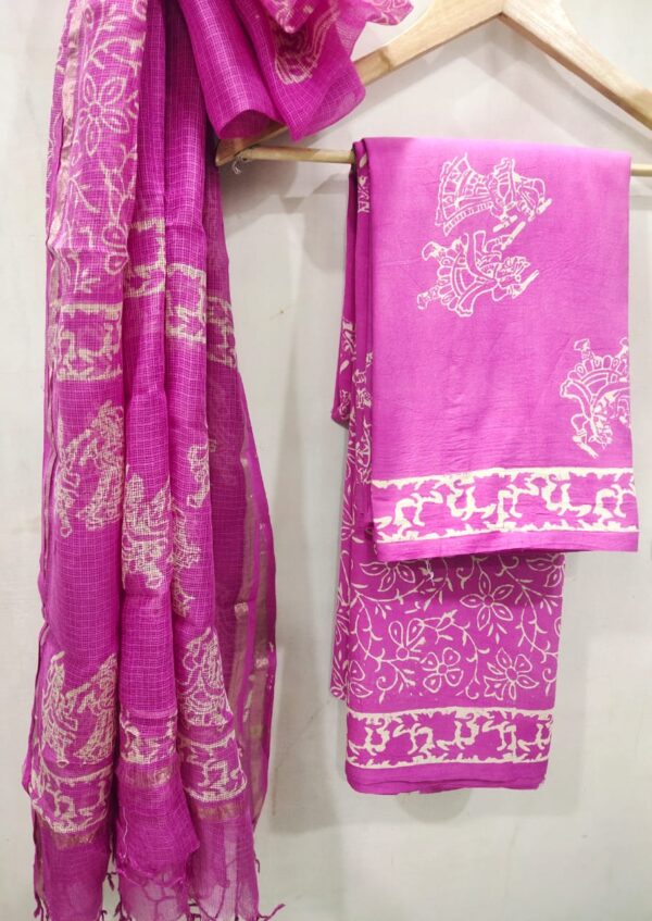 Pink Buta Print Hand Block Printed Cotton Salwar Suit with Kota Doriya Dupatta