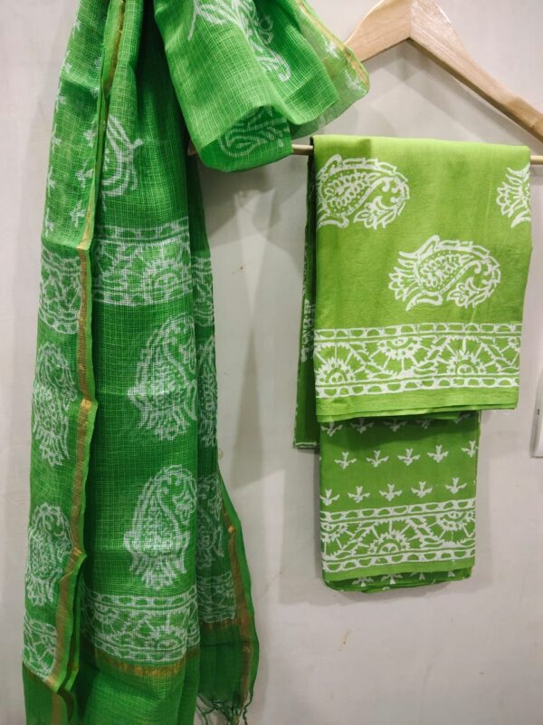 Green Buta Print Hand Block Printed Cotton Salwar Suit with Kota Doriya Dupatta