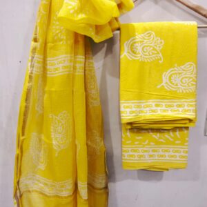 Yellow Buta Print Hand Block Printed Cotton Suit with Kota Doriya Dupatta