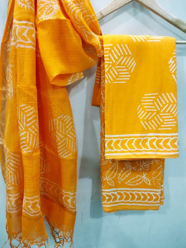 Yellow Buta Print Hand Block Printed Cotton Salwar Suit with Kota Doriya Dupatta